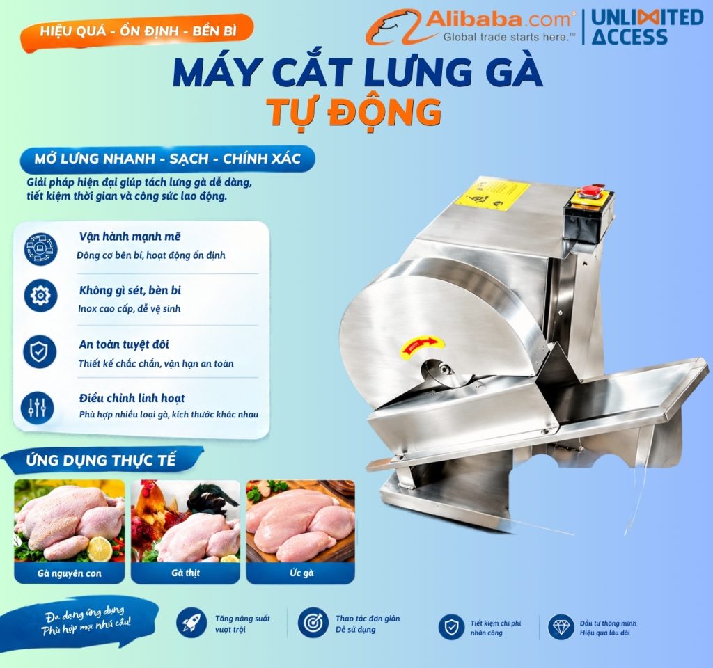 MÁY CẮT ĐÔI GIA CẨM & TÁCH LƯNG GÀ TỰ ĐỘNG CÔNG NGHIỆP